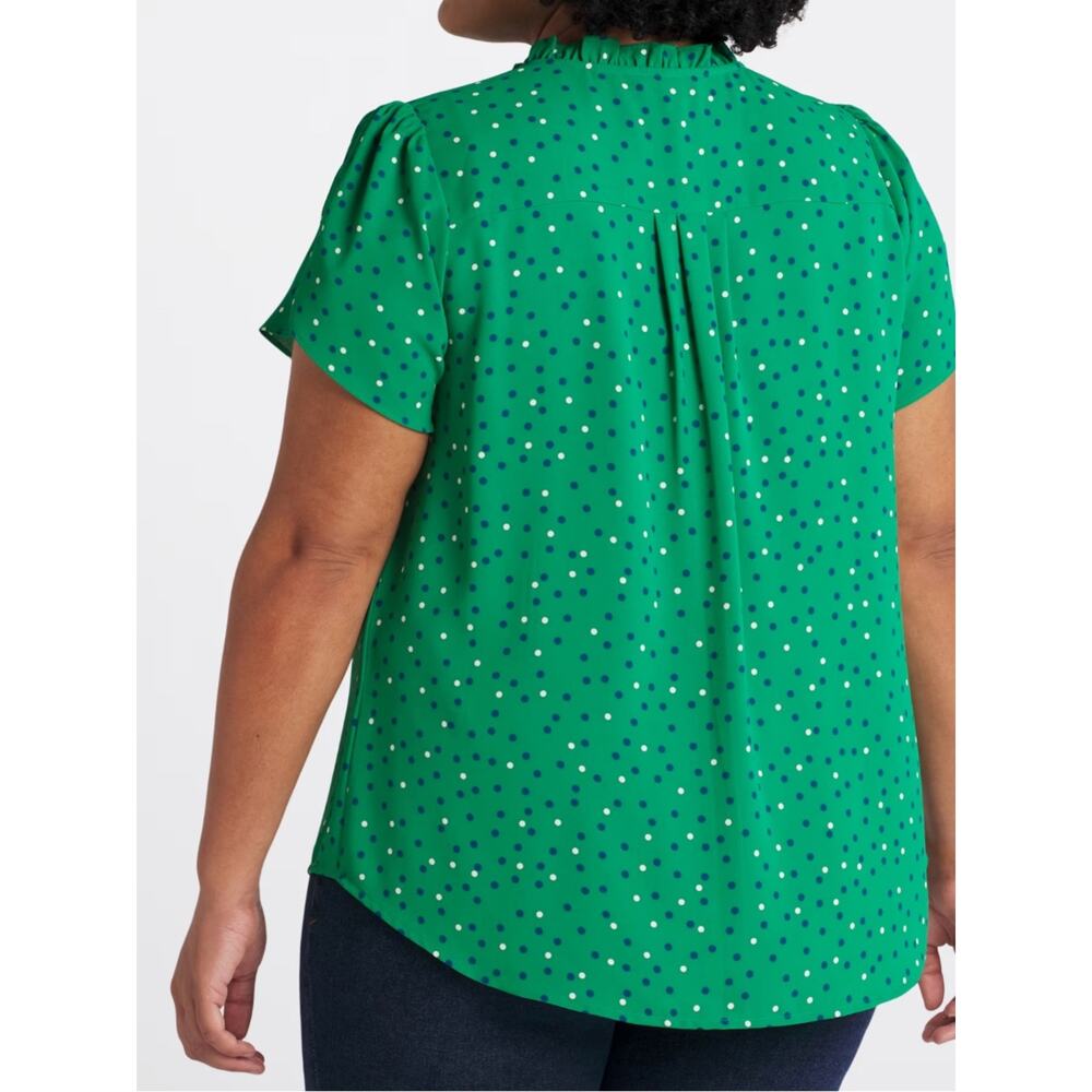 41 HAWTHORN Tiffiny Tulip Sleeve Short Sleeve Blouse Green Dots 3X - Picture 6 of 7